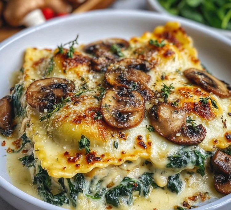 Mushroom Ravioli Casserole with Spinach 2 Mushroom Ravioli Casserole with Spinach