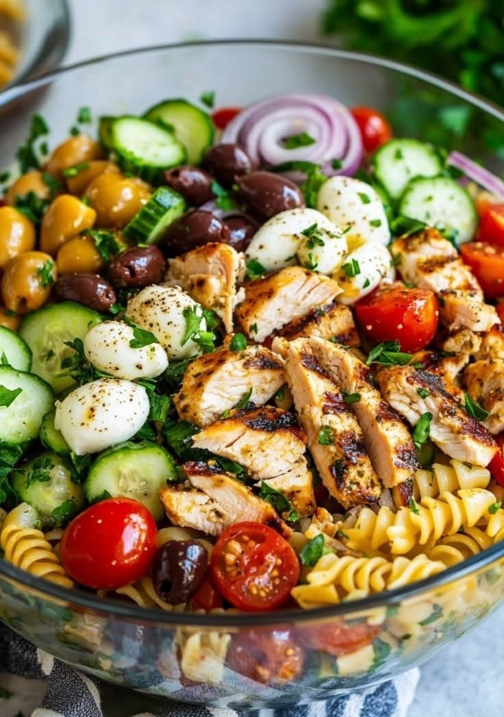 Colorful Pasta Salad with Grilled Chicken
