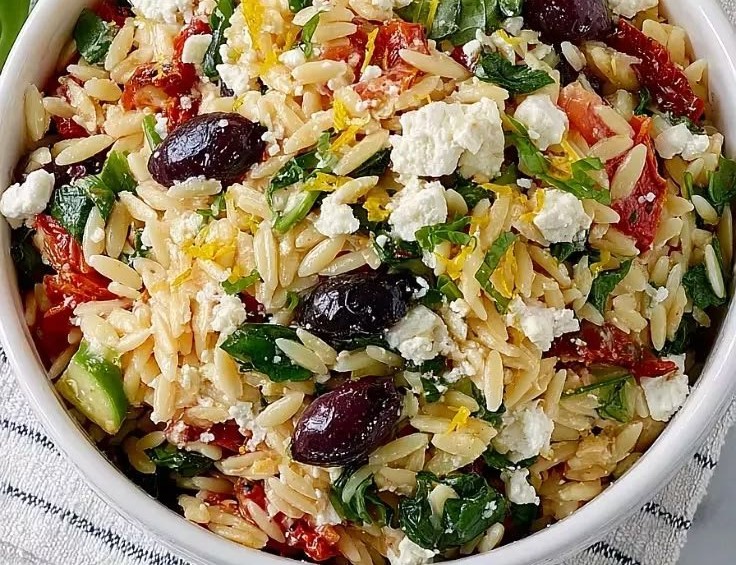 Perfect Orzo Pasta Salad with Feta and Sun Dried Tomatoes