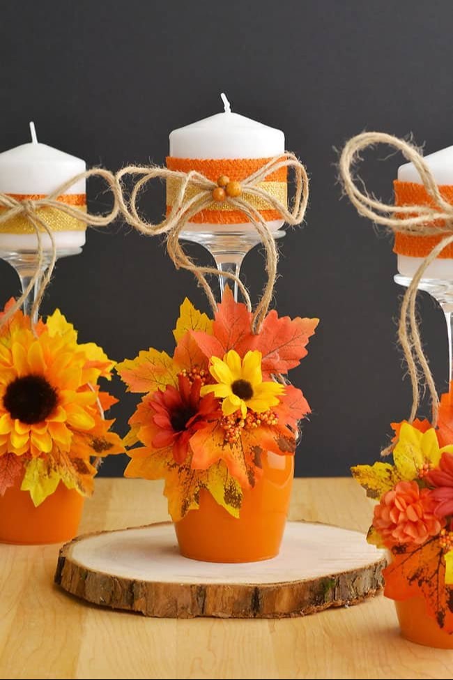 Pumpkin Wine Glass Candle Holder