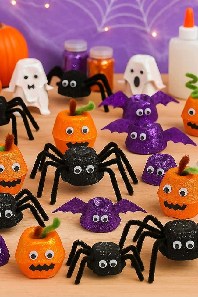 Egg Carton Halloween Crafts - Easy Bat, Ghost, Spider, & More!