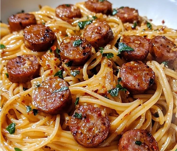 Sticky Honey Garlic Sausage Pasta Skillet