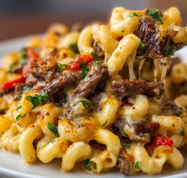 High-Protein Philly Cheesesteak Mac 3 High-Protein Philly Cheesesteak Mac