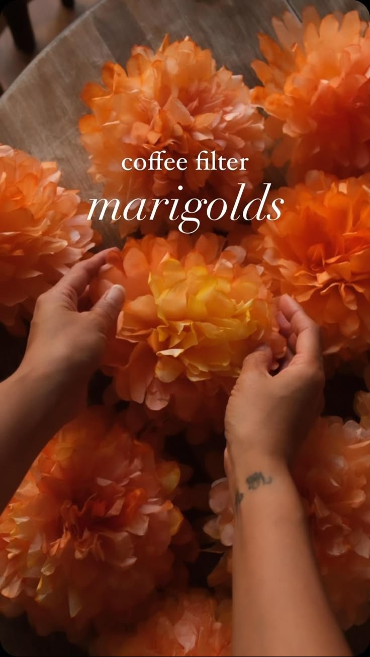 Marigolds out of coffee filters [Video] | Homemade dyes, Autumn décor, Handmade decorations