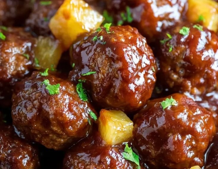 Pineapple Barbecue Meatballs in the Slow Cooker