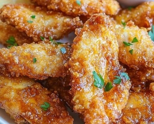 Crispy Honey Lemon Chicken Tenders - Melissa Recipes | Lemon Pepper Chicken Tenders with Sauce, Air Fryer Chinese Chicken Tenders, Chicken Fingers with Dipping Sauce