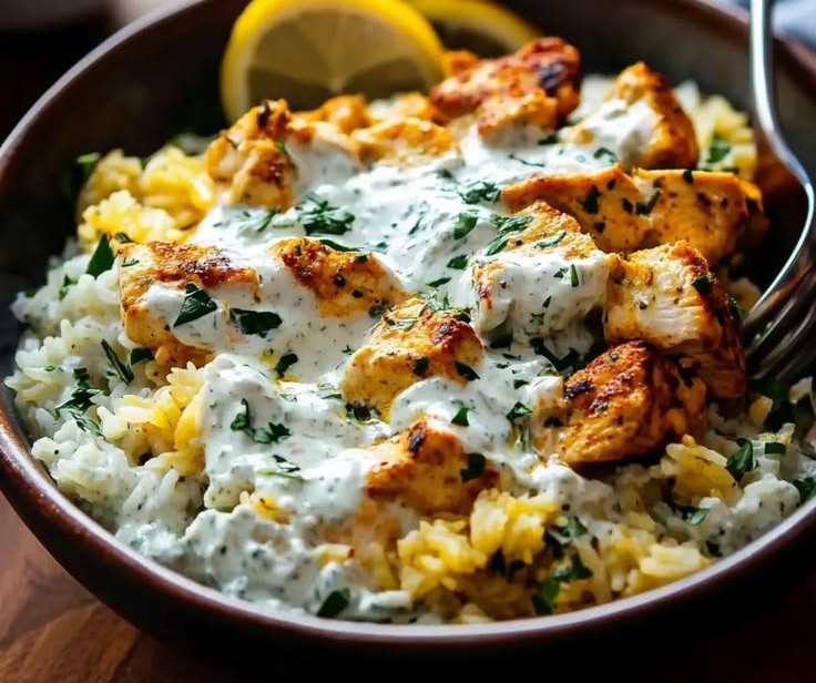 Dump-and-Bake Chicken Tzatziki and Rice
