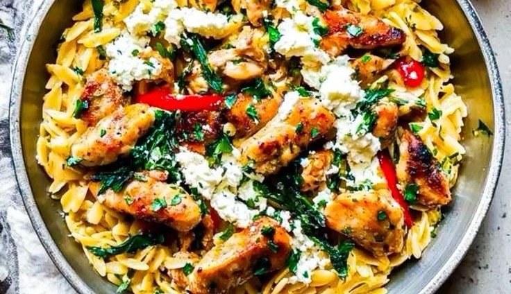Lemon-Feta Chicken and Orzo: An Amazing Ultimate Recipe - Inspired Recipe Box | Chicken orzo recipes lemon feta and peppers, Chicken and lemon orzo, Mediterranean diet recipes