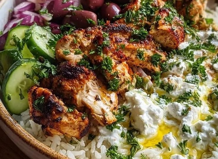 Mediterranean Chicken Bowl with Rice