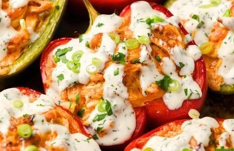 Buffalo Chicken Stuffed Peppers - Dairy Free & Low Carb