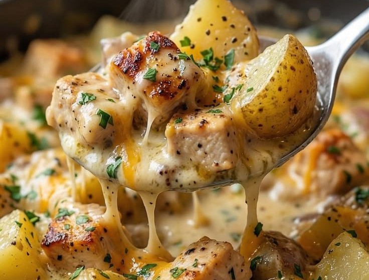 High-Protein Creamy Garlic Cheesy Chicken & Potatoes