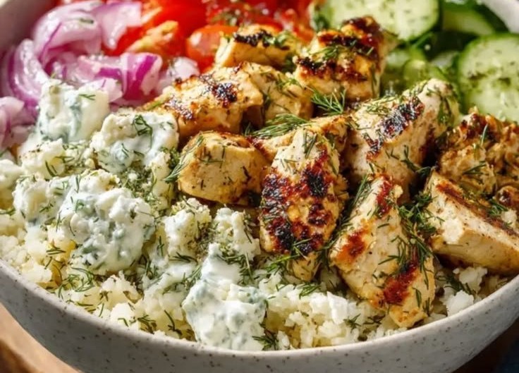 Mediterranean Lemon-Dill Chicken Bowls