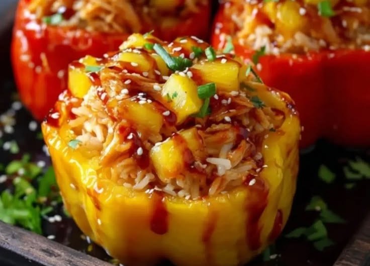 Teriyaki Pineapple Chicken Rice Stuffed Peppers