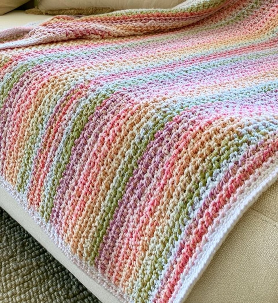 Rainbow Peaks Alpine Stitch Blanket Pattern