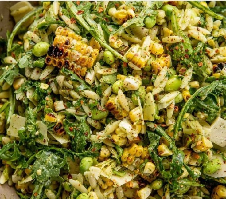 Grilled Corn Orzo Salad and Scallion Salad