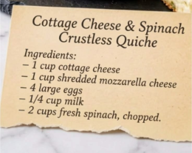 Cottage Cheese Spinach Crustless Quiche