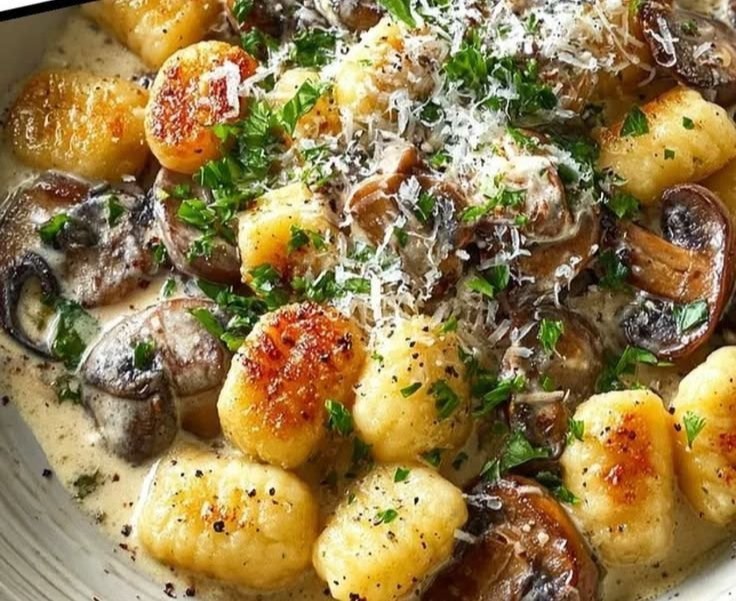 Mushroom Gnocchi with Parmesan Cream Sauce