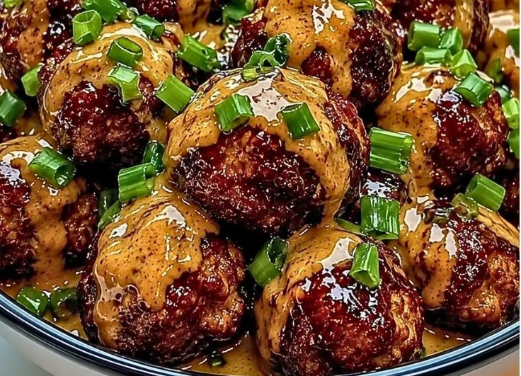 Easy Sticky Hoisin Meatballs with Scallion Sauce