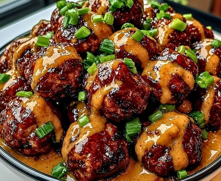 Easy Sticky Hoisin Meatballs with Scallion Sauce