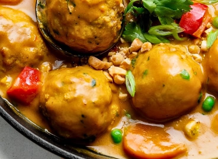 Chicken Meatballs in Pumpkin Coconut Curry Sauce