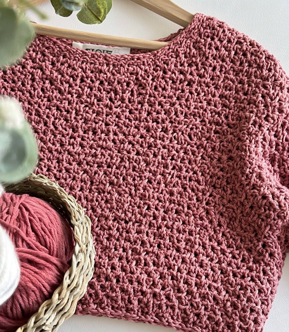 V-Stitch Crochet Crewneck Top