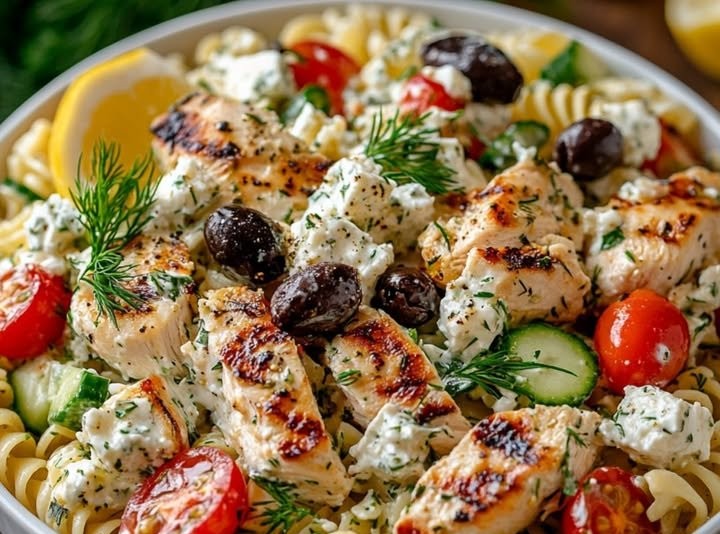 Griechischer Hähnchen-Tzatziki-Pasta-Salat