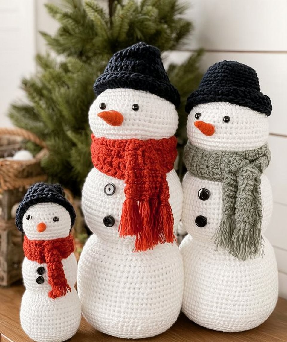 Creating a Jumbo Amigurumi Crochet Snowman Family