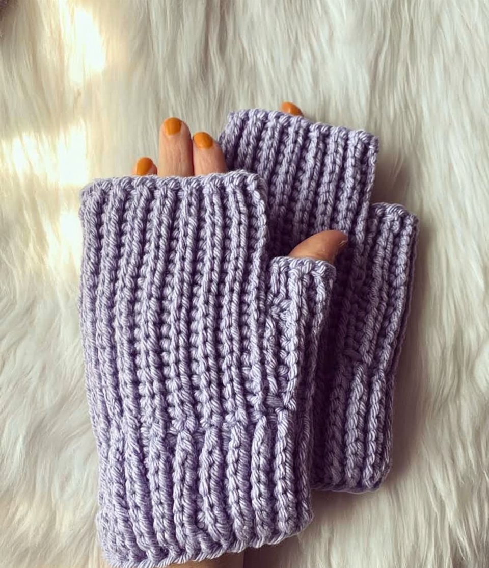 Ribbed Crochet Fingerless Gloves