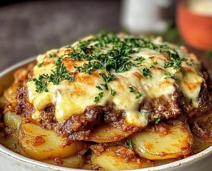 Gyros-Auflauf mit Knoblauch und Sauce Hollandaise