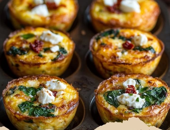 Eier-Muffins mit Spinat, Feta und getrockneten Tomaten
