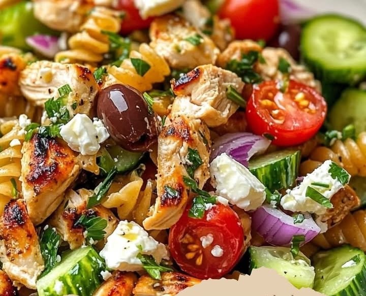 Griechischer Hähnchen-Tzatziki-Pasta-Salat