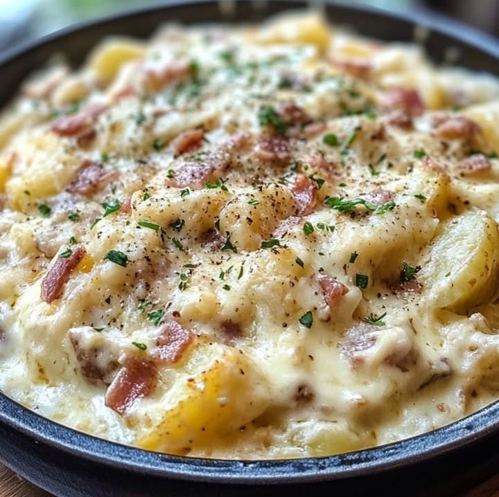 Cremige Carbonara-Kartoffeln für ein schnelles Abendessen! Einfach und köstlich! 🍝🥔📋Zutaten:- 1 kg festkochende Kartoffeln
- 150 g Speck (z. B. Pancetta oder Bacon), gewürfelt
- 2 Eier
- 100...
