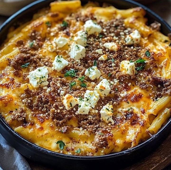Ein köstlicher griechischer Nudel-Auflauf mit Feta und Hackfleisch – perfekt für die ganze Familie! 🍝🥘📋Zutaten:- 300 g Penne-Nudeln
- 400 g Hackfleisch (Rind oder Lamm)
- 200 g Feta-Käse, ze...