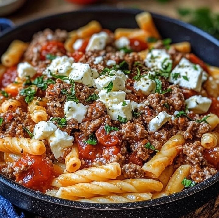 Diese griechische Nudelpfanne mit Hackfleisch und Feta schmeckt einfach nach Urlaub! 🥄🧀📋Zutaten:- 300 g Nudeln (z.B. Penne oder Fusilli)
- 400 g Hackfleisch (Rind oder gemischt)
- 1 Zwiebel, fe...