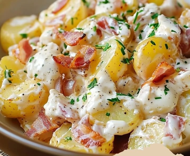 Steakhouse Kartoffelsalat – Ein herzhaftes Beilagenhighlight für Grillabende!Zutaten 📋- 1 kg festkochende Kartoffeln
- 200 g Speck (gewürfelt)
- 1 große Zwiebel (fein gehackt)
- 4 Frühlingszw...