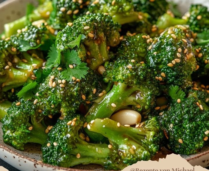 Asiatischer Brokkoli mit SesamZutaten- 500 g frischer Brokkoli
- 2 EL Sesamöl
- 2 Knoblauchzehen, fein gehackt
- 1 EL Sojasauce
- 1 EL Reisessig
- 1 TL Honig
- 2 EL gerösteter Sesa...