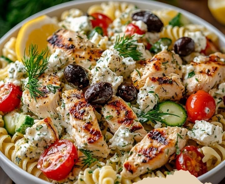 Griechischer Hähnchen-Tzatziki-Pasta-SalatZutaten- 250 g Fusilli oder Penne Pasta
- 300 g Hähnchenbrustfilet
- 200 g griechischer Joghurt
- 1 kleine Gurke, gerieben
- 2 Knoblauchzehen,...