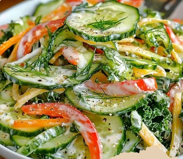 Schlankmacher-Gurkensalat: Knackig, Frisch & Hilfreich beim Fettabbau!Zutaten:- 2 Tassen zerkleinerter Kohl (Grünkohl oder Chinakohl)
- 1/2 Gurke, dünn geschnitten
- 1/2 rote Paprika, dünn...