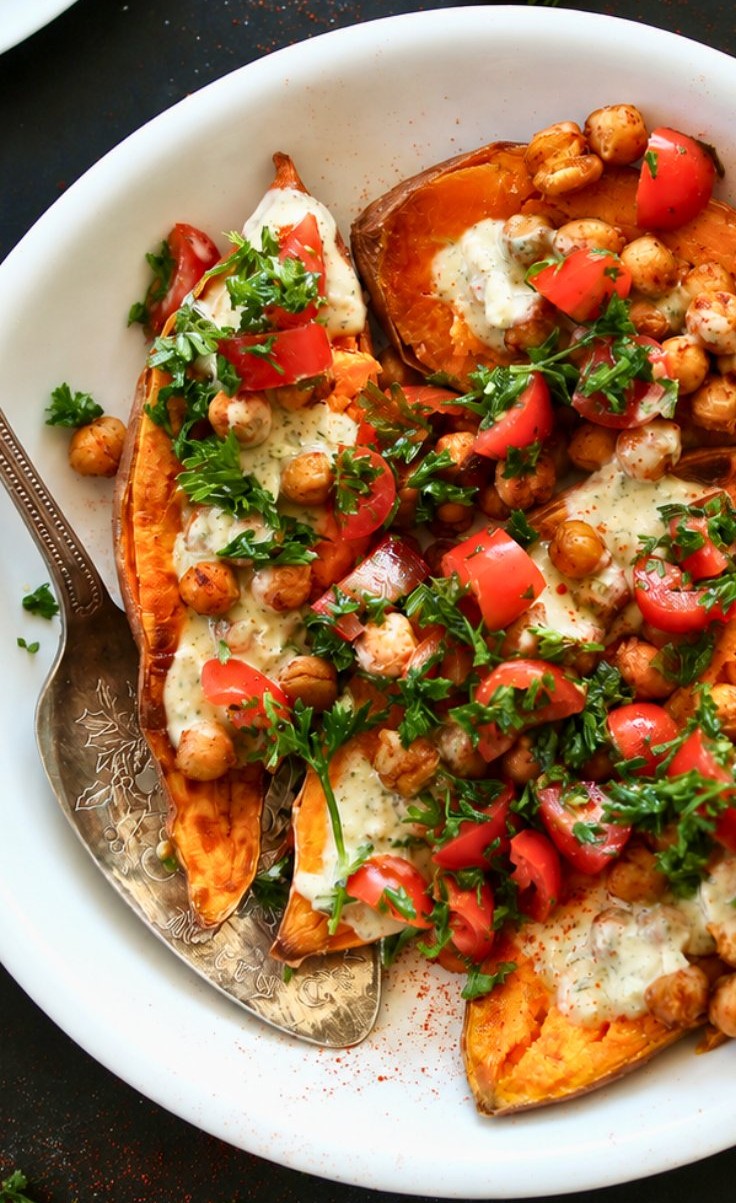 Healthy 30-Minute Mediterranean Baked Sweet Potatoes | Vegan Dinner