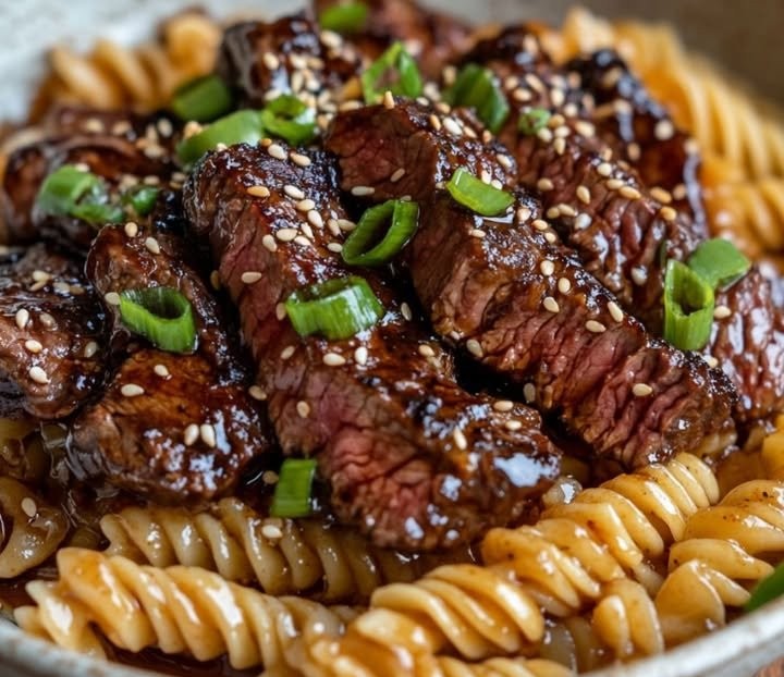 Klebriges Honig-Knoblauch-Steak und Rotini
Zutaten 📋
500 g Rindersteak (z. B. Rinderfilet oder Ribeye)
300 g Rotini-Nudeln
4 EL Honig
4 Knoblauchzehen (gehackt)
3 EL Sojasauce
2 EL Olivenöl
1 TL Ing...