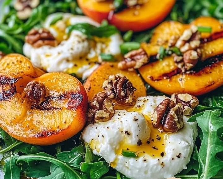 Gegrillter Pfirsich-Burrata-Salat mit Honig-Zitronen-DressingZutaten- 4 reife Pfirsiche, halbiert und entkernt
- 200 g Burrata-Käse
- 100 g Rucola
- 50 g Walnüsse, grob gehackt
- 2 EL...