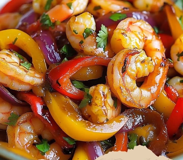 Garnelenpfanne mit Paprika und ZwiebelnZutaten- 500 g Garnelen, geschält und entdarmt
- 2 rote Paprika, in Streifen geschnitten
- 1 gelbe Paprika, in Streifen geschnitten
- 1 große Zwiebel, in Ri...