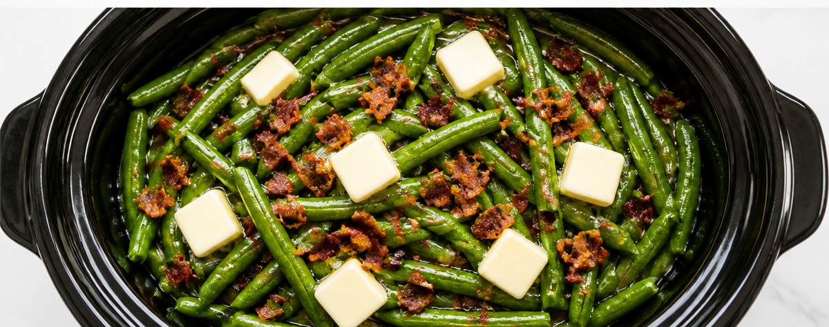 Slow Cooker Green Beans Recipe | Green Beans in Crockpot, Fresh Green Bean Recipes for Crockpot, Canned Beans Recipe