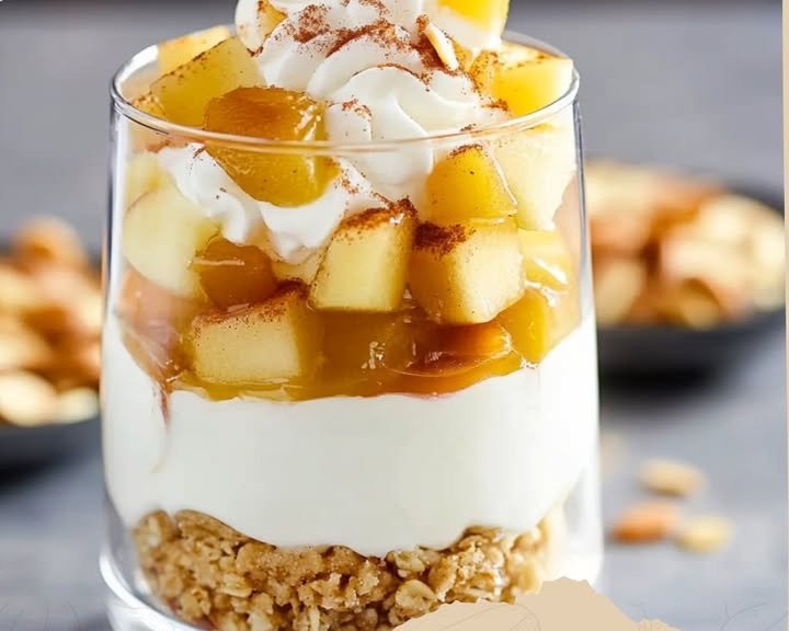 "Bratapfel-Dessert im Glas 🍏Zutaten 📋
- 4 große Äpfel (z. B. Boskop oder Elstar)
- 50 g gehackte Mandeln
- 50 g Rosinen
- 2 EL Honig
- 1 TL Zimt
- 200 g griechischer Joghurt
- 200 ml Sahne
- 2 EL...