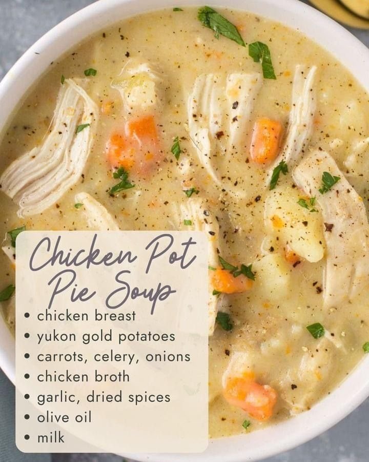 Chicken pot pie soup with potatoes | Chicken pot pie soup without potatoes, Simple chicken potato soup, Chicken soup recipes