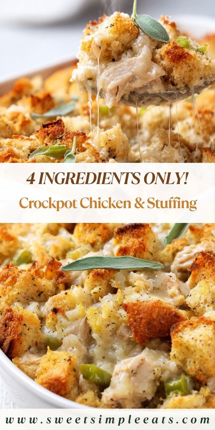 4-Ingredient Crockpot Chicken & Stuffing (Dump & Go) 🥘