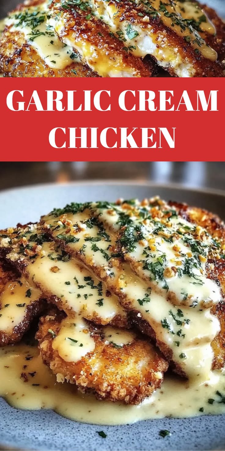 Garlic Cream Sauce Crispy Parmesan Chicken Recipe