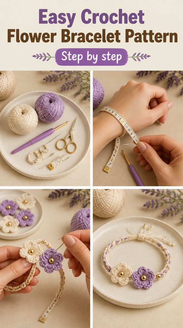 Crochet Flower Bracelet Pattern Made Easy 5 Easy Crochet Flower Bracelet Pattern