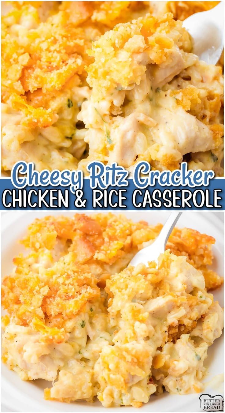 Ritz Chicken and Rice Cassole | Cheesy ritz cracker chicken casserole, Cheesy ritz cracker topping, Comfort food recipes