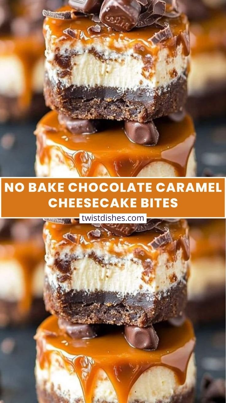 No-Bake Chocolate Caramel Cheesecake Bites